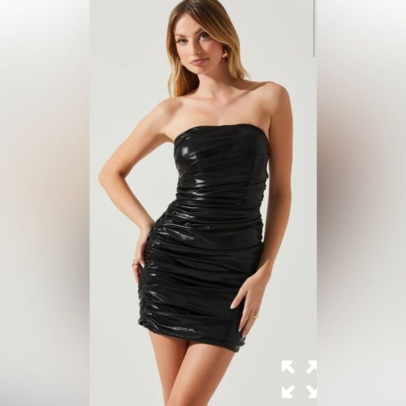 NWT ASTR the Label Paulette metallic tube mini dress in black S - Picture 1 of 7